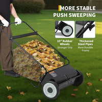 Garvee 26 Inch Manual Lawn Sweeper Large Capacity Leaf and Grass Collector with Adjustable Brush Height for Garden and Driveway Care Black