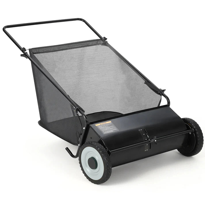 Garvee 26 Inch Manual Lawn Sweeper Large Capacity Leaf and Grass Collector with Adjustable Brush Height for Garden and Driveway Care Black
