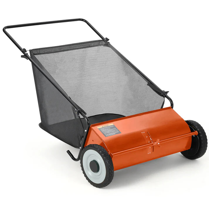 Garvee 26 Inch Manual Lawn Sweeper Large Capacity Leaf and Grass Collector with Adjustable Brush Height for Garden and Driveway Care Orange