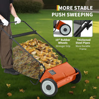 Garvee 26 Inch Manual Lawn Sweeper Large Capacity Leaf and Grass Collector with Adjustable Brush Height for Garden and Driveway Care Orange