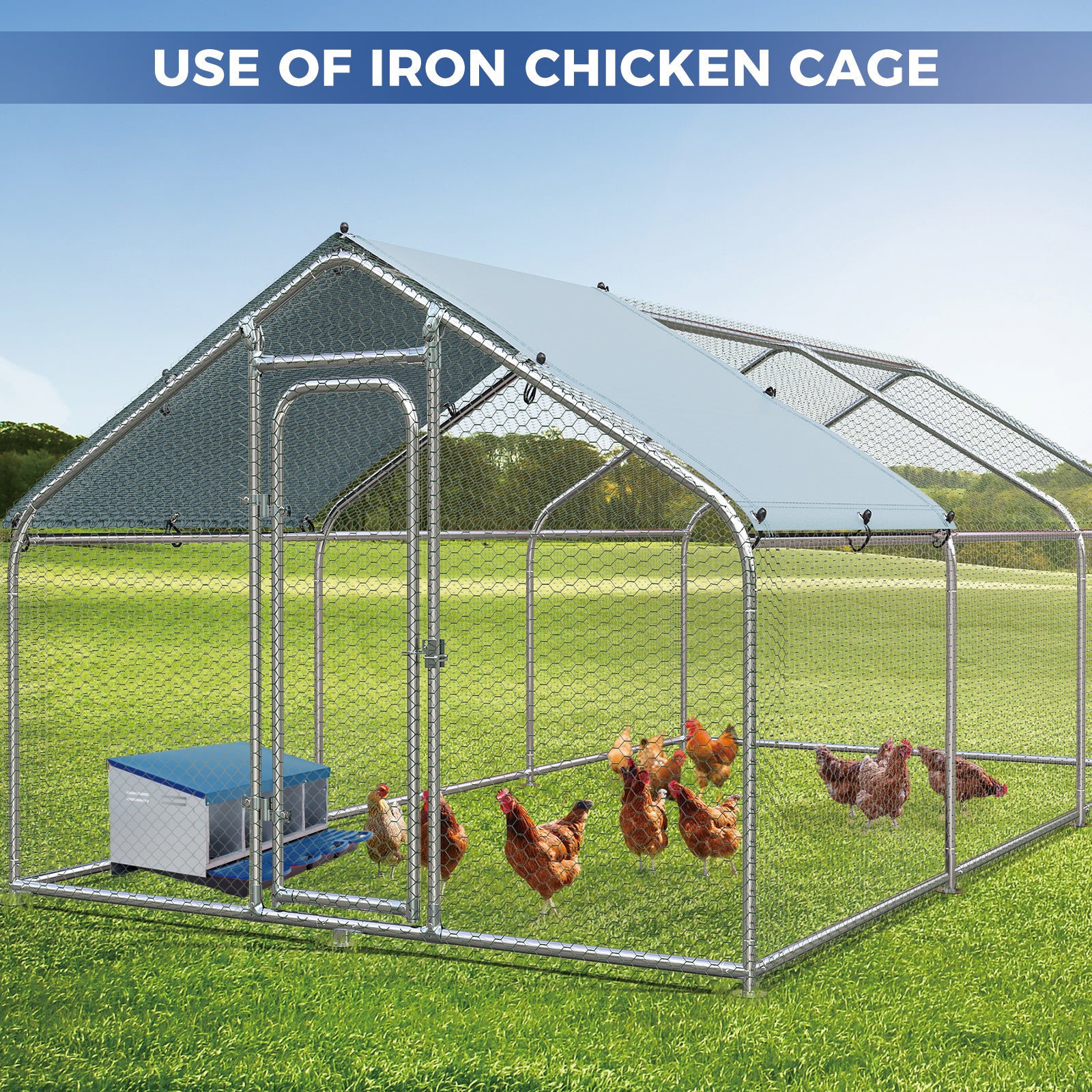 Garvee Chicken Nesting Boxes 4 Hole Metal Wall Mount Roll Away Nest With Removable Trays For Chicken Coop, Durable Galvanized Steel, Ventilated, Easy Egg Collection,Blue