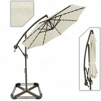 Garvee 300 cm Cantilever Garden Parasol with Base 40 Solar LED Lights UPF 50 Plus UV Protection Waterproof Canopy 8 Wind Resistant Ribs Crank Handle and Tilt Function for Patio Decking and Pool,Off White