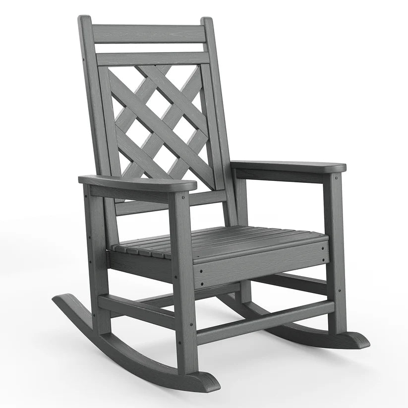 Garvee Oversized Rocking Chair Outdoor HDPE Adirondack Rocking Chair with Wood Texture for Deck Patio Pool Backyard Gray