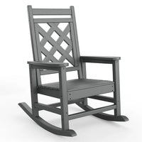 Garvee Oversized Rocking Chair Outdoor HDPE Adirondack Rocking Chair with Wood Texture for Deck Patio Pool Backyard Gray