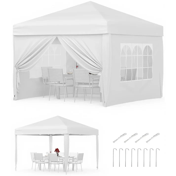 Garvee 3x3m Pop-Up Gazebo with 4 Sidewalls – Heavy-Duty Waterproof Garden Marquee, 420D UV50+ Canopy with Adjustable Height for Outdoor Events