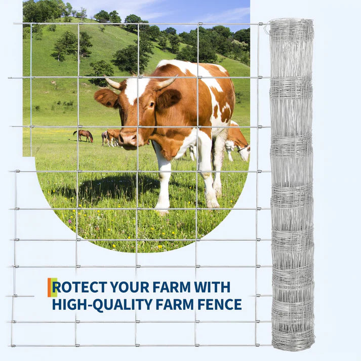 Garvee 6ft x 164ft Galvanized Steel Stock Fencing Heavy Duty Hinged Joint Livestock Wire Mesh for Cattle Horses Deer and Farm Perimeter Silver