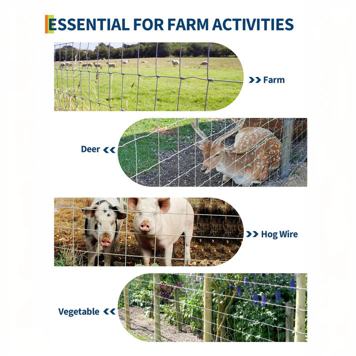 Garvee 6ft x 164ft Galvanized Steel Stock Fencing Heavy Duty Hinged Joint Livestock Wire Mesh for Cattle Horses Deer and Farm Perimeter Silver