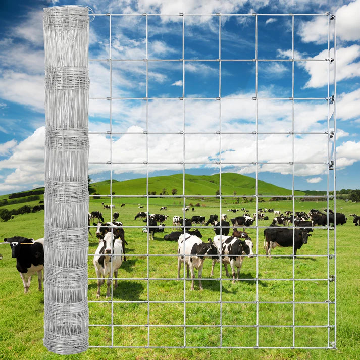 Garvee 6ft x 164ft Galvanized Steel Stock Fencing Heavy Duty Hinged Joint Livestock Wire Mesh for Cattle Horses Deer and Farm Perimeter Silver