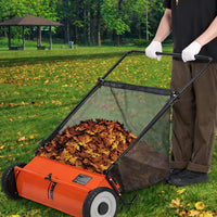 Garvee Push Lawn Sweeper 21-Inch Width Enhanced 4-Brush System Heavy Duty Steel Frame Orange for Yard and Garden Cleanup