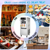 Garvee Commercial Soft Serve Ice Cream Machine Silver 3 Flavours 54 x 70 x 137 cm Freestanding 2200W LED Panel