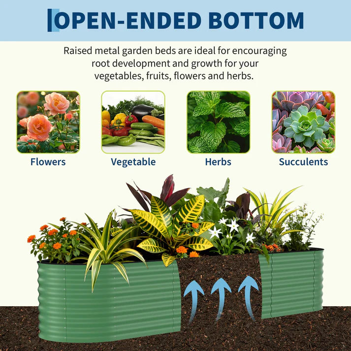 Garvee 244*61*61 cm Galvanized Raised Garden Bed - Rust-Resistant Metal Planter Box for Vegetables, Flowers, Herbs, Green