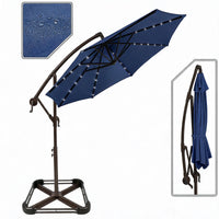 Garvee 300 cm Cantilever Garden Parasol with Base 40 Solar LED Lights UPF 50 Plus UV Protection Waterproof Canopy 8 Wind Resistant Ribs Crank Handle and Tilt Function for Patio Decking and Pool,Navy Blue