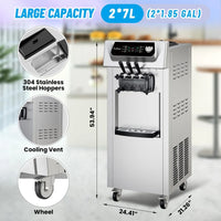 Garvee Commercial Soft Serve Ice Cream Machine Silver 3 Flavours 54 x 70 x 137 cm Freestanding 2200W LED Panel