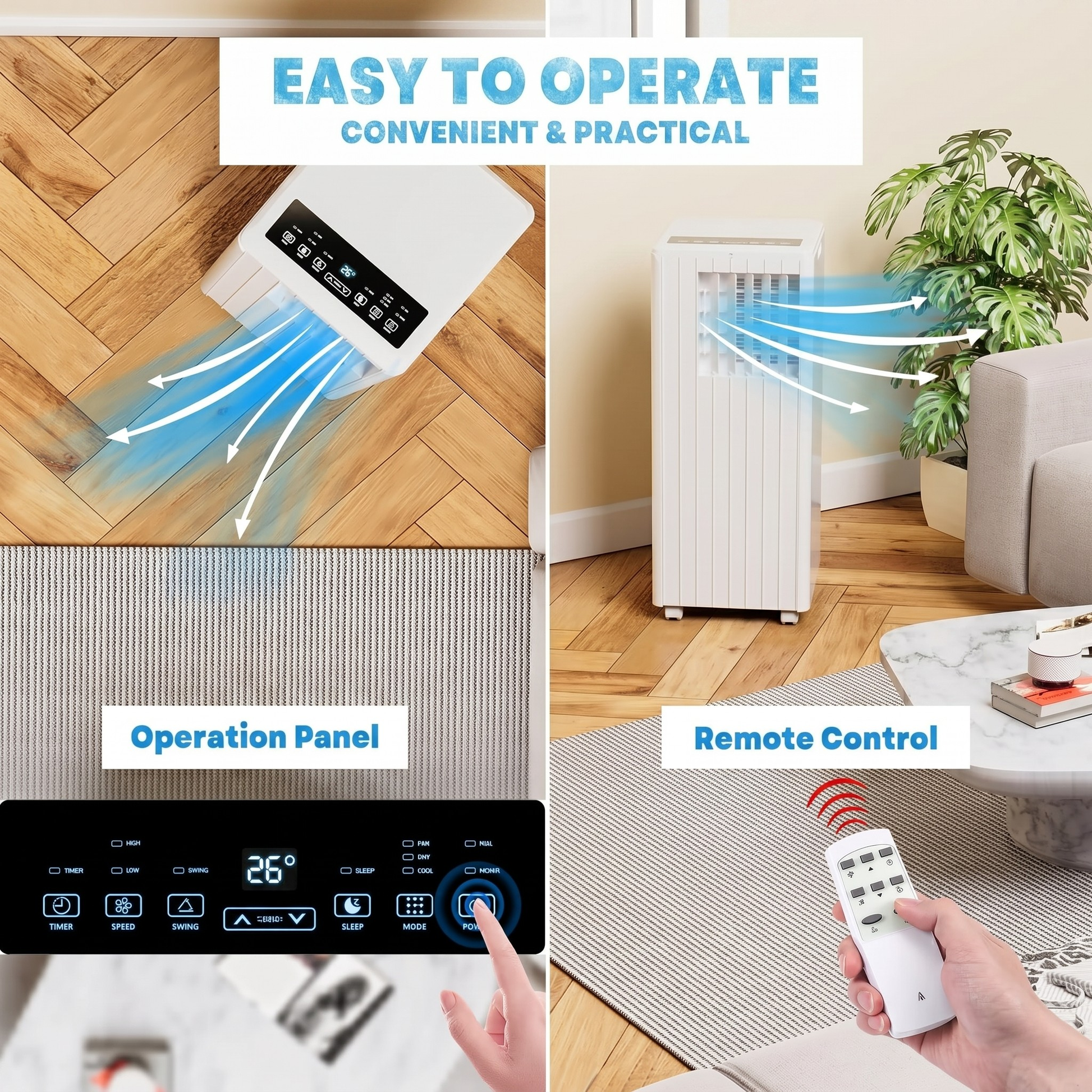Garvee 7000 BTU 3-in-1 Portable Air Conditioner – Energy Efficient Mobile Air Con Unit with 36L Dehumidifier – Quiet 65dB for Rooms up to 15m² with Remote Control