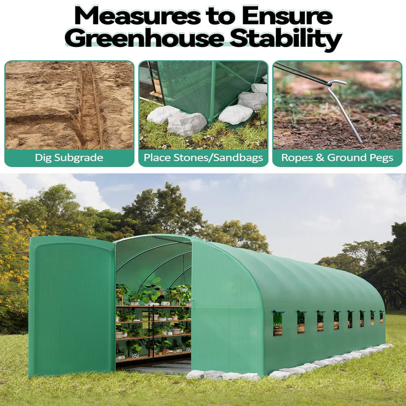 Garvee 27x10x7ft Walk-in Greenhouse – Heavy-Duty Galvanised Steel Frame with 16 Mesh Windows & Swing Door for Large Garden Allotments