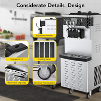 Garvee Commercial Soft Serve Ice Cream Machine Silver 3 Flavours 54 x 71 x 140 cm Pre Cooling Air Puffing 2450W