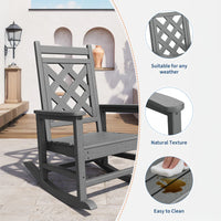 Garvee Oversized Rocking Chair Outdoor HDPE Adirondack Rocking Chair with Wood Texture for Deck Patio Pool Backyard Gray