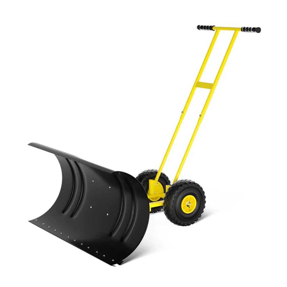 Garvee 36" Heavy-Duty Steel Snow Pusher with Wheels, Adjustable Blade & Handle, Yellow, Efficient Snow Removal Tool