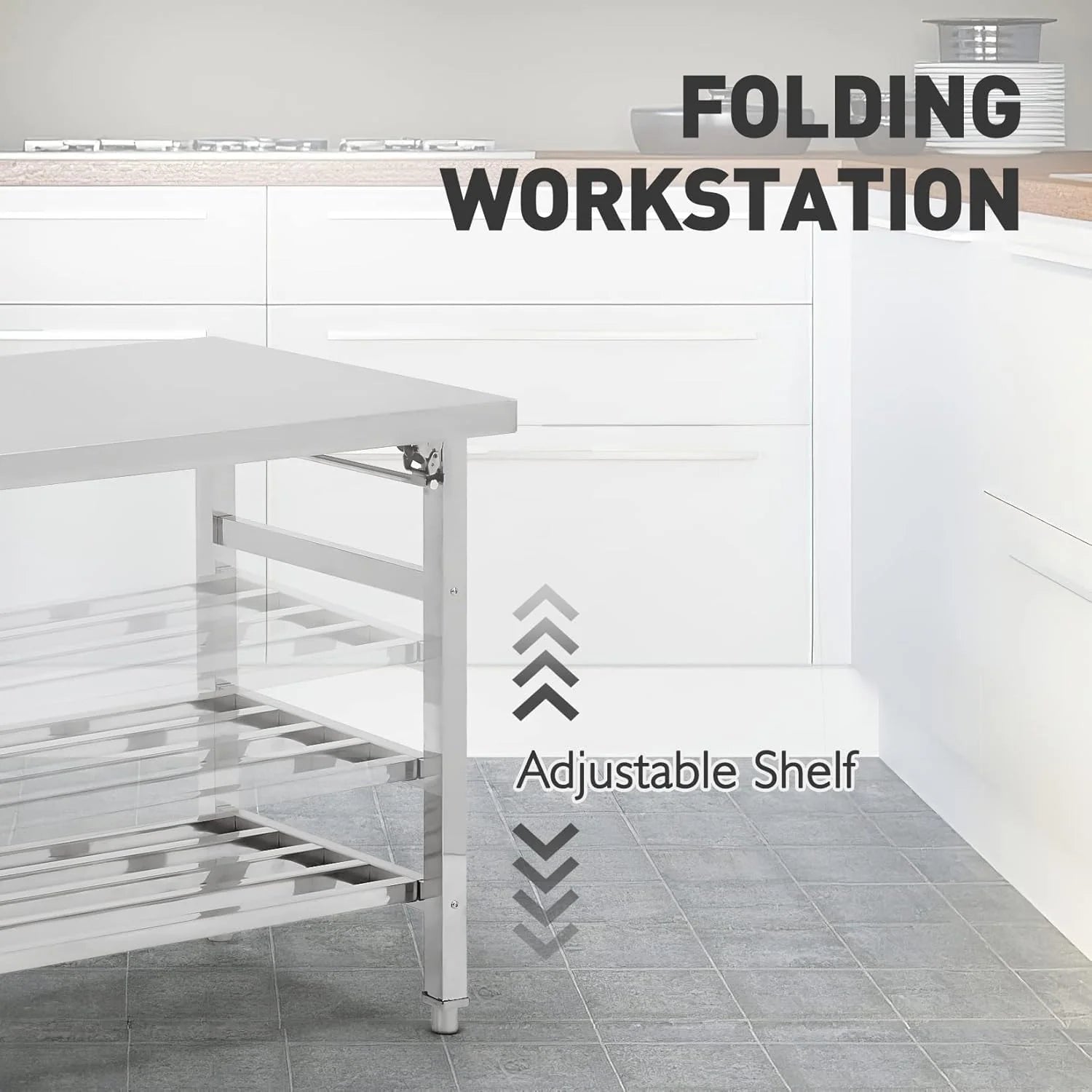 Garvee Stainless Steel Table 91.5x61 cm Heavy Duty Commercial Kitchen Prep Table with Adjustable Undershelf and Bullet Feet for Restaurant Home and Garage Silver