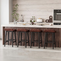 Garvee 66cm(26.2") Counter Height Bar Stools Set of 4 with Upholstered Low Back and Footrest, Wood Legs, Modern Kitchen and Dining Room, Dark Brown
