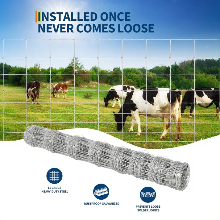 Garvee 6ft x 328ft Cattle Fence Heavy Duty Galvanized Wire Fencing for Hog Goat Sheep Deer Yard Protection