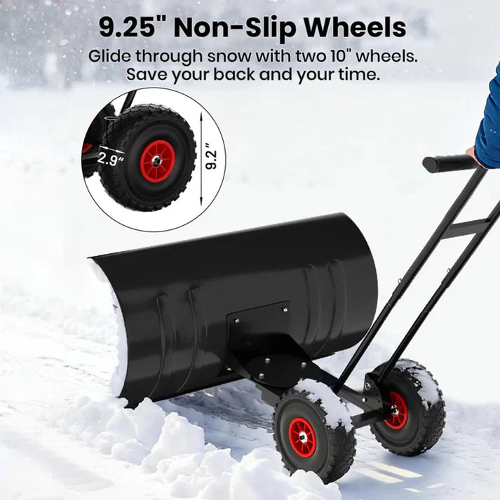 Garvee 36 Inch Snow Pusher with Wheels Heavy Duty Rolling Snow Shovel Adjustable Metal Blade for Driveway and Pavement