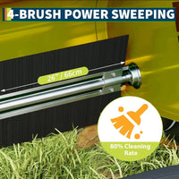 Garvee Push Lawn Sweeper 21-Inch Width 4-Brush System Yard Garden Cleanup Yellow Heavy Duty Steel Frame