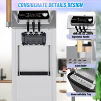 Garvee Commercial Soft Serve Ice Cream Machine Silver 3 Flavours 54 x 70 x 137 cm Freestanding 2200W LED Panel