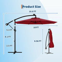 Garvee 300 cm Cantilever Garden Parasol with Base 40 Solar LED Lights UPF 50 Plus UV Protection Waterproof Canopy 8 Wind Resistant Ribs Crank Handle and Tilt Function for Patio Decking and Pool, Red