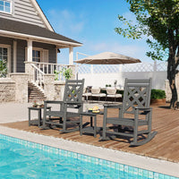 Garvee Oversized Rocking Chair Outdoor HDPE Adirondack Rocking Chair with Wood Texture for Deck Patio Pool Backyard Gray