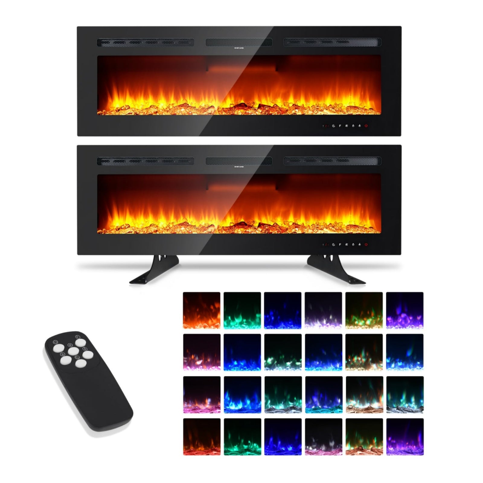 Garvee 60 Inch Electric Fireplace Recessed Media Wall Fire with Remote Control Adjustable LED Flame Colours and Heater Black Glass