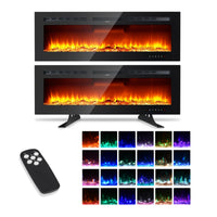 Garvee 60 Inch Electric Fireplace Recessed Media Wall Fire with Remote Control Adjustable LED Flame Colours and Heater Black Glass