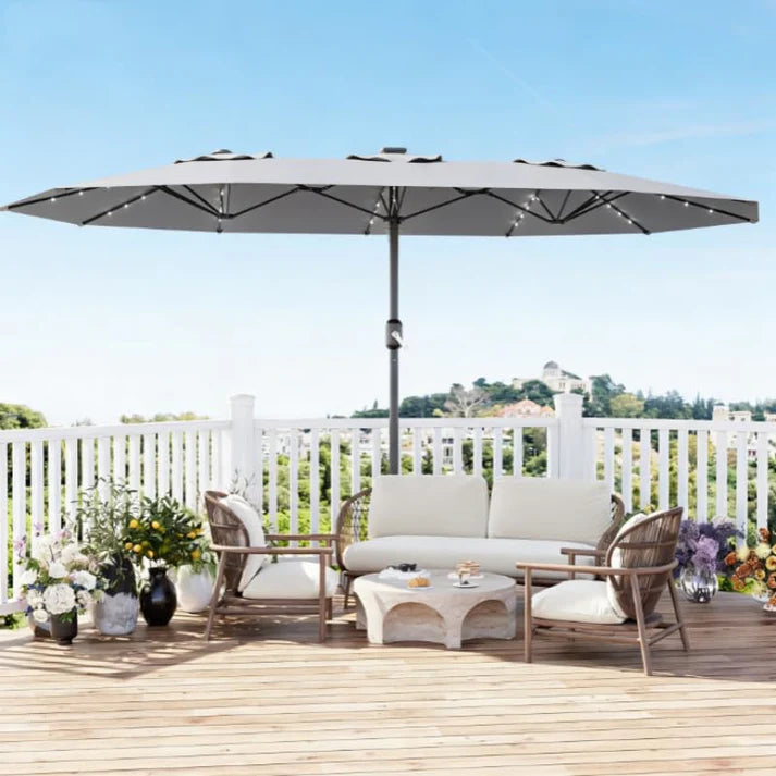 Garvee Grey Premium 450cm Oversized Patio Umbrella with Heavy Duty Base Large Garden Sun Shading Parasol Windproof Crank Market Umbrella for Outdoor Deck Pool