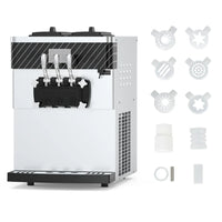 Garvee Commercial Soft Serve Ice Cream Machine Silver 3 Flavours 54 x 83.5 x 83 cm Countertop Pre Cooling 304 Steel