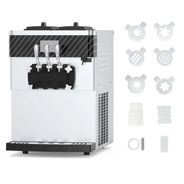 Garvee Commercial Soft Serve Ice Cream Machine Silver 3 Flavours 54 x 83.5 x 83 cm Countertop Pre Cooling 304 Steel