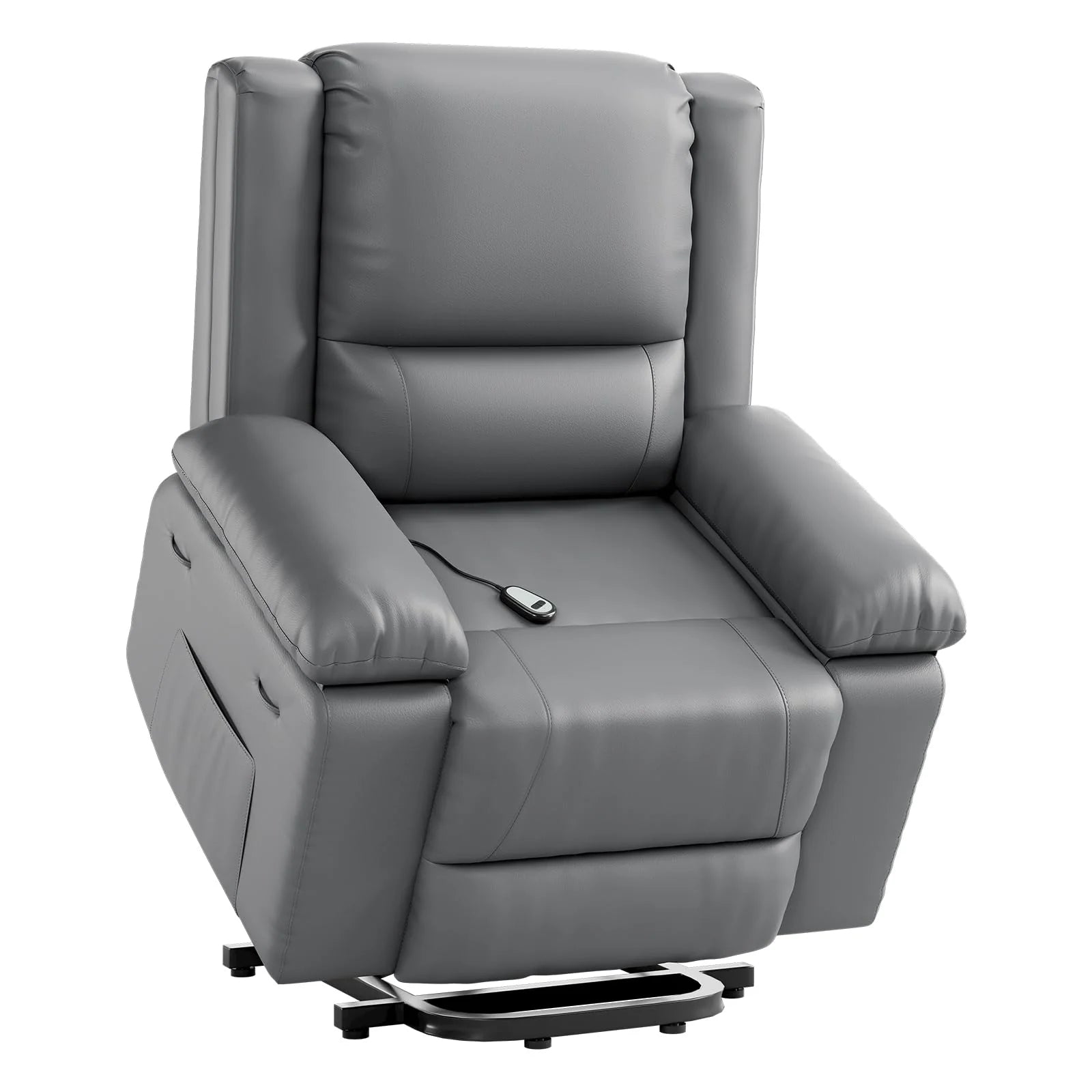 Garvee Electric Power Lift Riser Recliner Chair for Elderly Massage & Heat Vibration Sofa with USB Port and Cup Holders Grey PU Leather