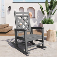 Garvee Oversized Rocking Chair Outdoor HDPE Adirondack Rocking Chair with Wood Texture for Deck Patio Pool Backyard Gray