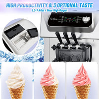 Garvee Commercial Soft Serve Ice Cream Machine Silver 3 Flavours 54 x 70 x 137 cm Freestanding 2200W LED Panel