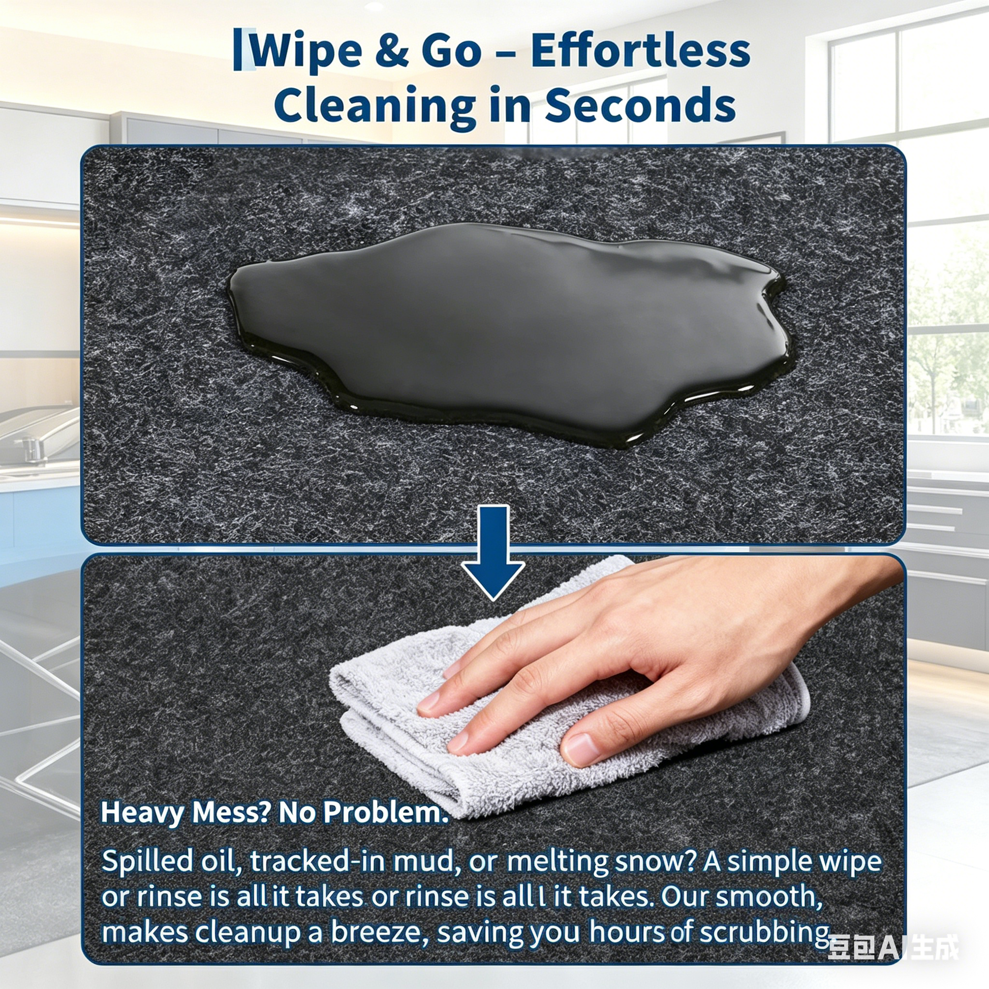 Garvee Car Garage Mat Heavy Duty 7.4x20 ft Waterproof PE Backing Leak-Proof Slip-Resistant Felt Cover for Driveway Black