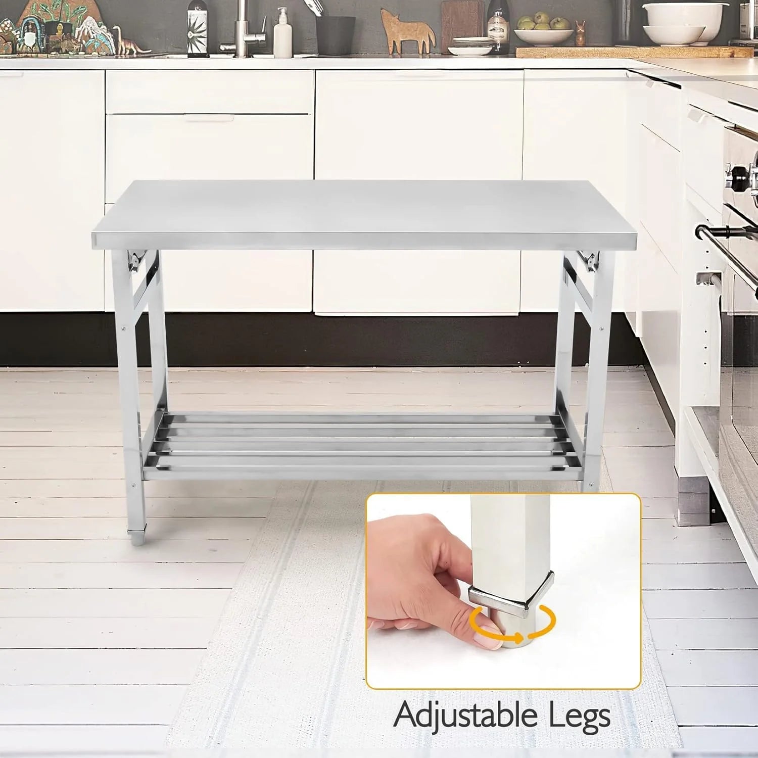 Garvee Stainless Steel Table 91.5x61 cm Heavy Duty Commercial Kitchen Prep Table with Adjustable Undershelf and Bullet Feet for Restaurant Home and Garage Silver