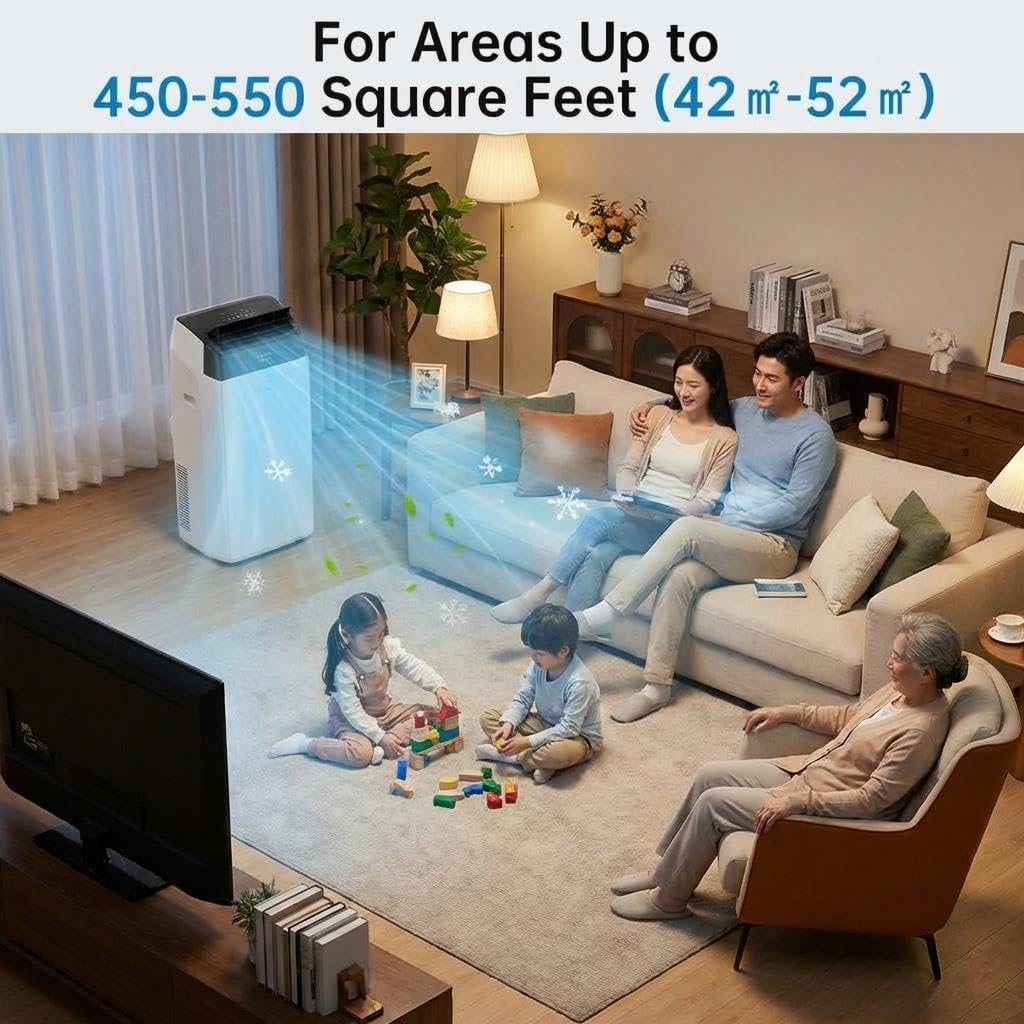 Garvee 12000 BTU Portable Air Conditioner 4-in-1 Cooling Heating Dehumidifier and Fan Unit 39.6x46x86.5 cm White