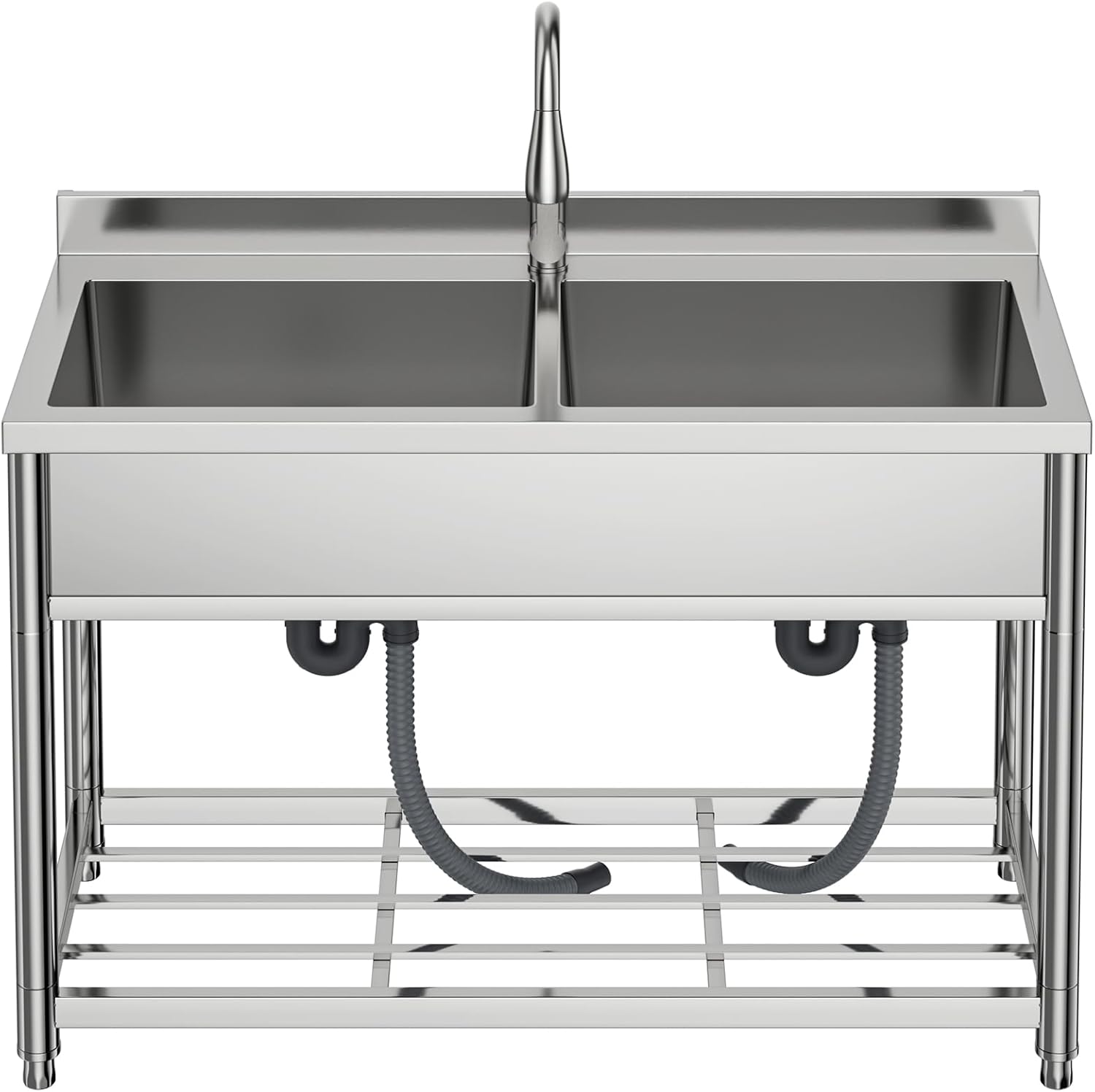 GARVEE Stainless Steel Single Basin Utility Sink, Freestanding Commercial Prep Sink with Tap & Shelf for Garden, Garage & Catering