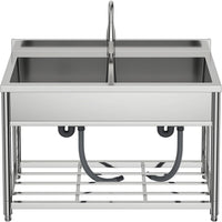 GARVEE Stainless Steel Single Basin Utility Sink, Freestanding Commercial Prep Sink with Tap & Shelf for Garden, Garage & Catering