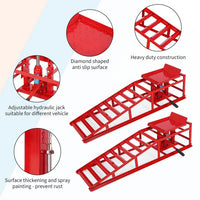 Garvee 2pc 5 Tonne Hydraulic Car Ramps 5000kg Heavy Duty Vehicle Lifts Adjustable Height 25cm to 38cm Ideal for Oil Changes Low Profile Saloons SUVs and Vans Red