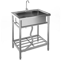 Garvee Free Standing Utility Sink Single Bowl Stainless Steel Commercial Kitchen Catering Basin Tap Hose 71.12 x 50.8 x 86.36 cm