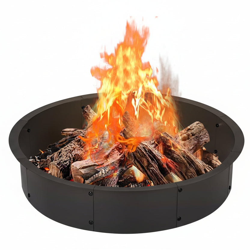 Garvee 48-Inch Smokeless Fire Pit Ring, Easy Install Iron Panels, Rust-Proof Painted Steel, Freestanding or In-Ground Use, Outdoor Camping