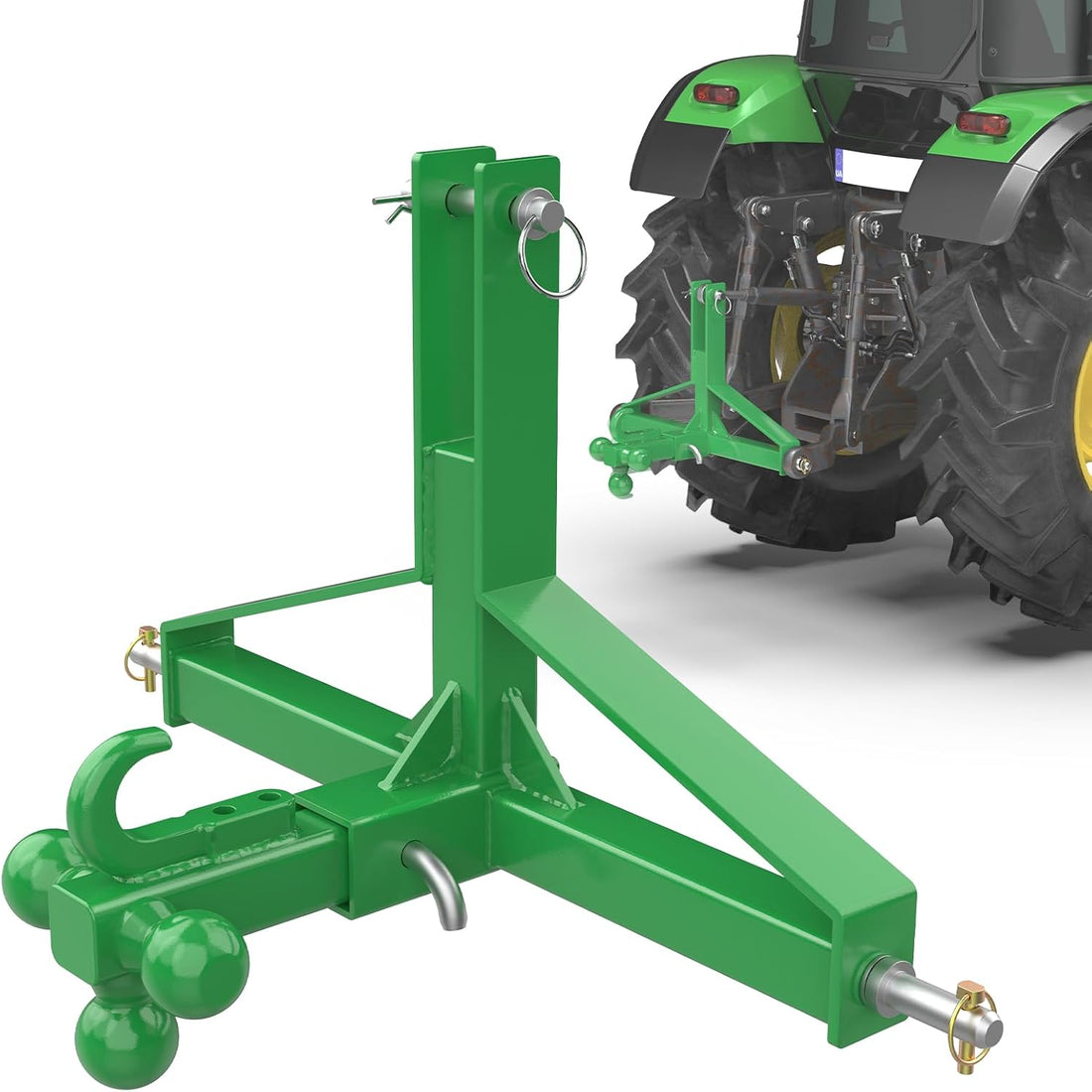 Garvee Green 3-Point Hitch Receiver Category 1 Heavy-Duty Tractor Attachment with 5 cm Trailer Hitch Receiver for Compact and Sub-Compact Tractors