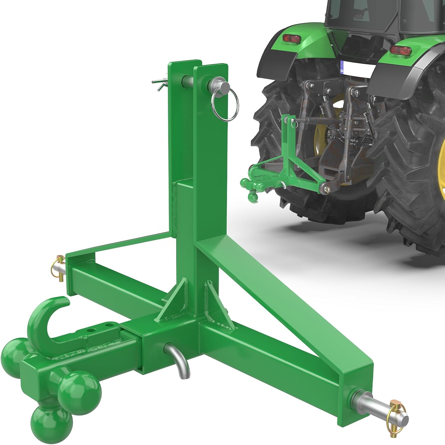 Garvee Green 3-Point Hitch Receiver Category 1 Heavy-Duty Tractor Attachment with 5 cm Trailer Hitch Receiver for Compact and Sub-Compact Tractors