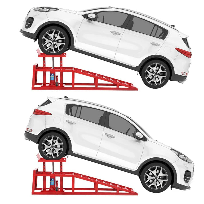 Garvee 2pc 5 Tonne Hydraulic Car Ramps 5000kg Heavy Duty Vehicle Lifts Adjustable Height 25cm to 38cm Ideal for Oil Changes Low Profile Saloons SUVs and Vans Red