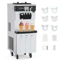 Garvee Commercial Soft Serve Ice Cream Machine Silver 3 Flavours 54 x 71 x 140 cm Pre Cooling Air Puffing 2450W